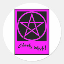 Colección fresca del Pentagram de la bruja (rosa) Etiquetas Redondas