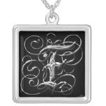 Colgante de plata negro F de la inicial del monogr