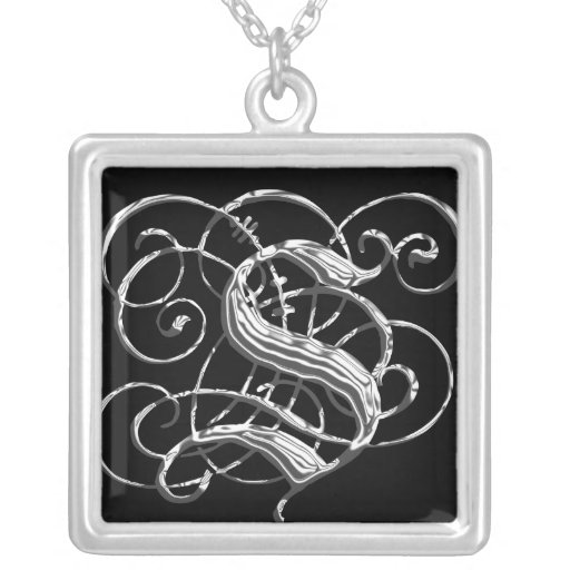 Colgante de plata negro S de la inicial del monogr