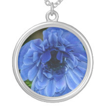 Colgante redondo de la anémona azul pendientes personalizados