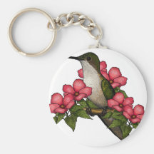 Colibrí con las flores rosadas: Arte de la natural Llaveros Personalizados