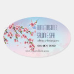 Colibrí en las flores de cerezo promocionales pegatinas de oval personalizadas