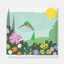 Colibrí entre las flores iman para frigorífico