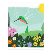 Colibrí entre las flores tarjetas postales