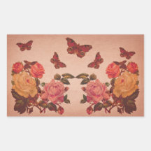 Collage bonito de los rosas y de las mariposas del pegatinas  