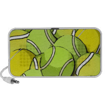 Collage cómico de las pelotas de tenis del estilo notebook altavoces