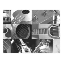 Collage de la fotografía de la guitarra - blanco y tarjetas postales