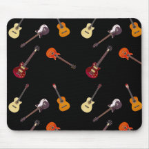 Collage de la guitarra acústica eléctrica y tapetes de ratón