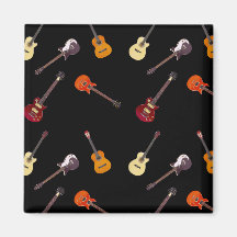 Collage de la guitarra acústica eléctrica y iman de frigorífico