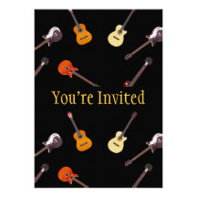 Collage de la guitarra acústica eléctrica y anuncios  