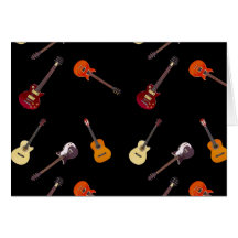 Collage de la guitarra acústica eléctrica y tarjeta