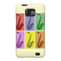 Collage de saxofones coloridos en la galaxia de Sa Samsung Galaxy S2 Fundas