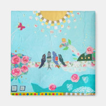 Collage del arte de la familia de pájaro iman de nevera