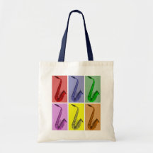 Collage del tote colorido del modelo de los saxofo bolsas de mano