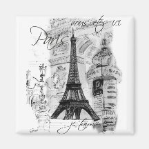 Collage francés de la escena de la torre Eiffel de Iman De Frigorífico