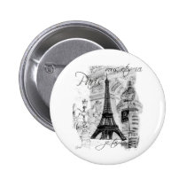 Collage francés de la escena de la torre Eiffel de botones
