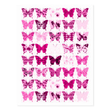 Collage rosado de la mariposa tarjetas postales