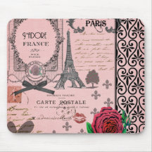 Collage rosado de París del vintage Tapete De Ratón