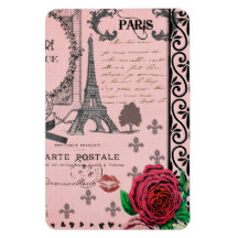 Collage rosado de París del vintage Imán