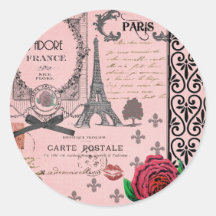 Collage rosado de París del vintage Pegatina Redonda