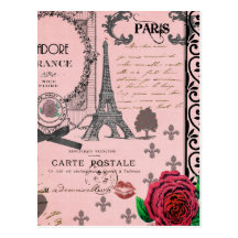 Collage rosado de París del vintage Tarjetas Postales