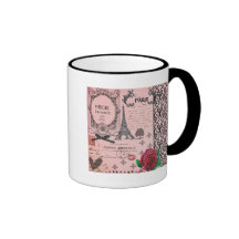 Collage rosado de París del vintage Taza