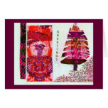 Collage rosado del árbol del día de fiesta tarjetón