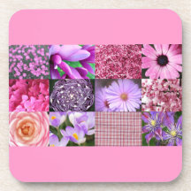 Collage rosado púrpura de la fotografía posavasos de bebidas