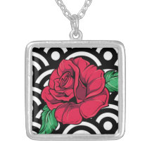Collar cuadrado, rosa rojo