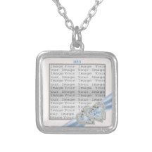 Collar de encargo de la cinta de azules claros de 
