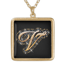 Collar de oro de la inicial "V"