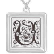 Collar del monograma con floral y los puntos - let