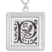 Collar del monograma con floral y los puntos - let