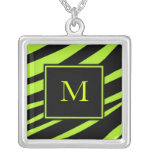 Collar del monograma de la cebra de la verde lima