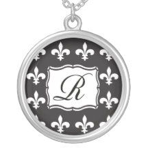 Collar del monograma - letra R de la flor de lis