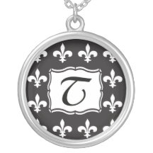 Collar del monograma - letra T de la flor de lis