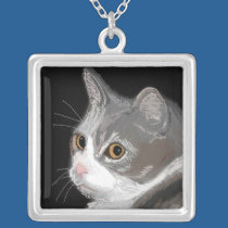 Collar gris del dibujo del gato collares