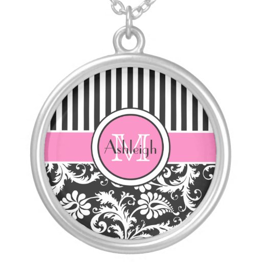 Collar rayado negro, rosado, blanco del damasco