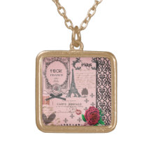 Collar rosado del collage de París del vintage