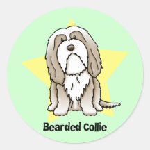 Collie barbudo de Brown de la estrella de Kawaii Pegatinas Redondas