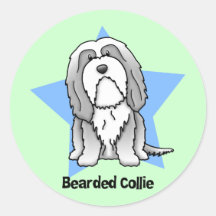 Collie barbudo de la estrella de Kawaii Etiquetas Redondas