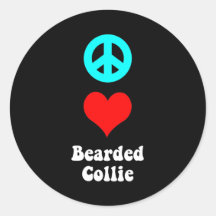 collie barbudo del amor de la paz etiquetas redondas