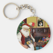 Collie de Santa en casa - (tri) Llaveros Personalizados