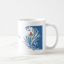 Color de rosa gráfico azul y blanco taza de café