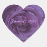 Color de rosa púrpura pegatinas corazon personalizadas