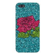 Color de rosa rosado del brillo en la caja azul de iPhone 5 funda