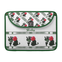 Color de rosa y hojas cones monograma funda macbook pro