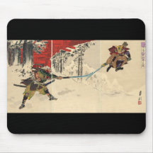 Combate del samurai en la nieve circa 1890 tapete de raton