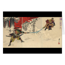 Combate del samurai en la nieve circa 1890 tarjetas