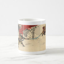 Combate del samurai en la nieve circa 1890 tazas de café